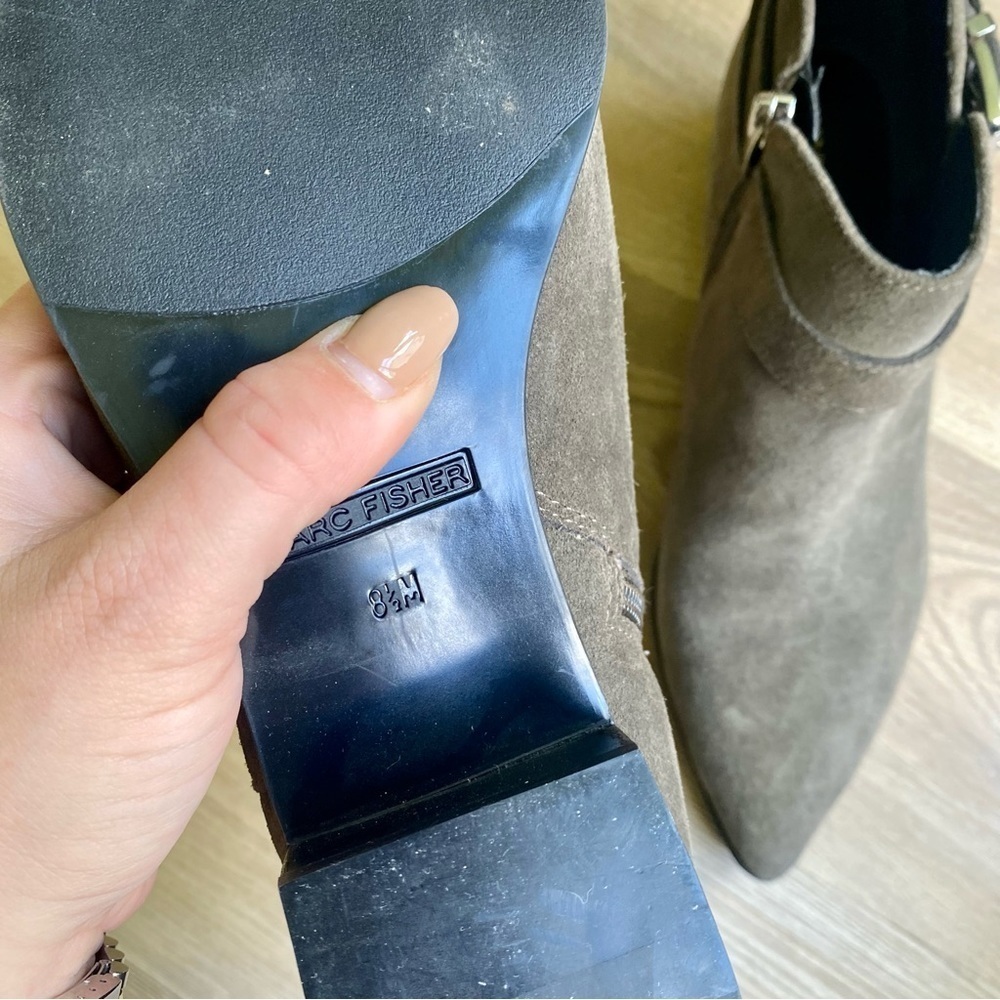 Marc Fisher Green/Gray Suede Pointed Ankle Boots w/ Buckle, Western Style, NWT - Picture 8 of 8
